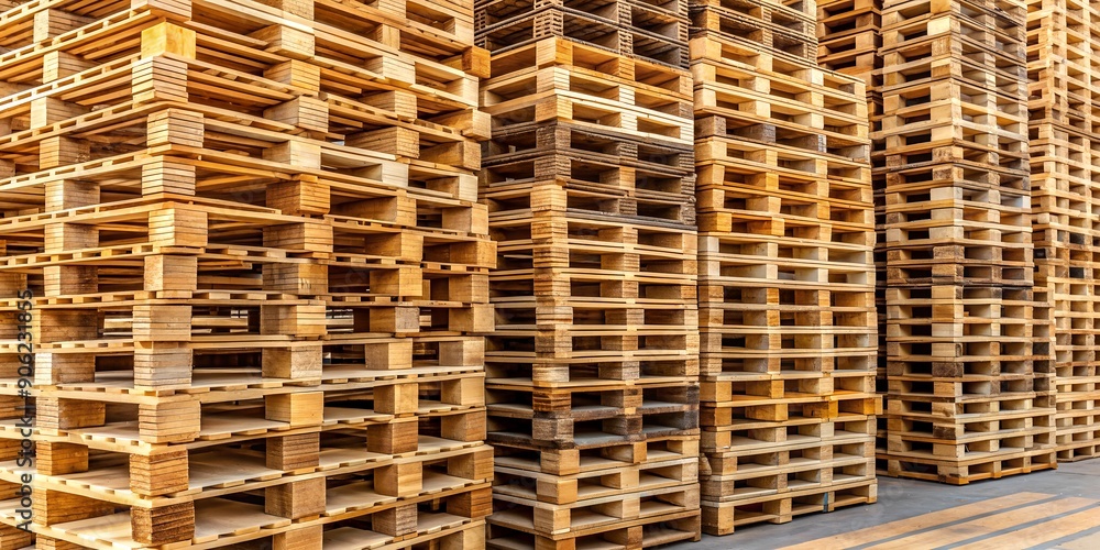 Piles of stacked natural wooden shipping pallets Generative By AI Piles of stacked natural wooden shipping pallets Generative By AI