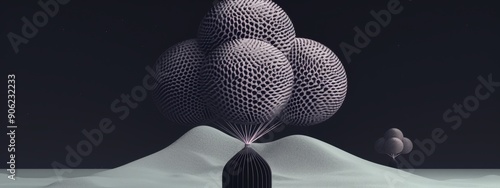 A luxurious and unusual illustration of a vase and a dark colored wall background.