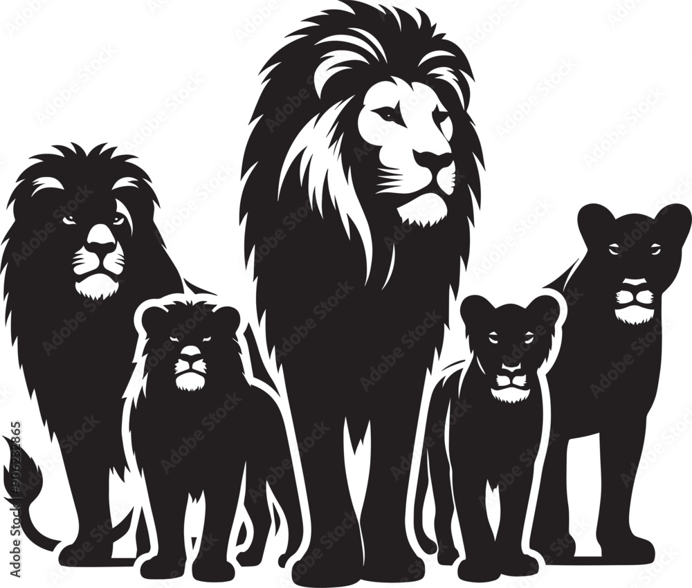 Group of Lion Silhouette isolated on white background Minimalist lion vector shape icon Group of Lion Silhouette isolated on white background Minimalist lion vector shape icon