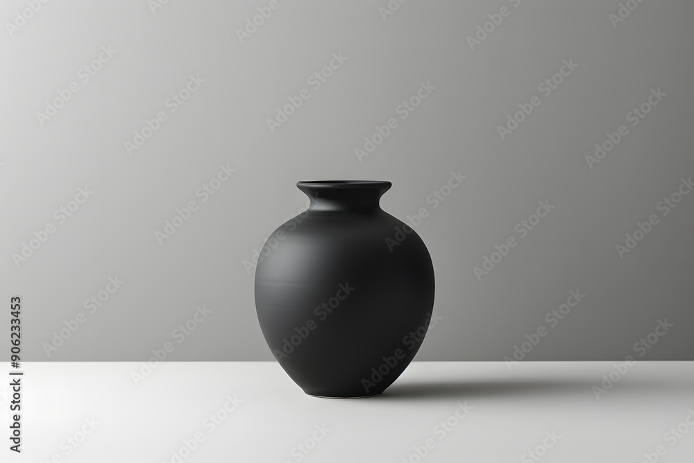 Black ceramic vase isolated on grey background Black ceramic vase isolated on grey background