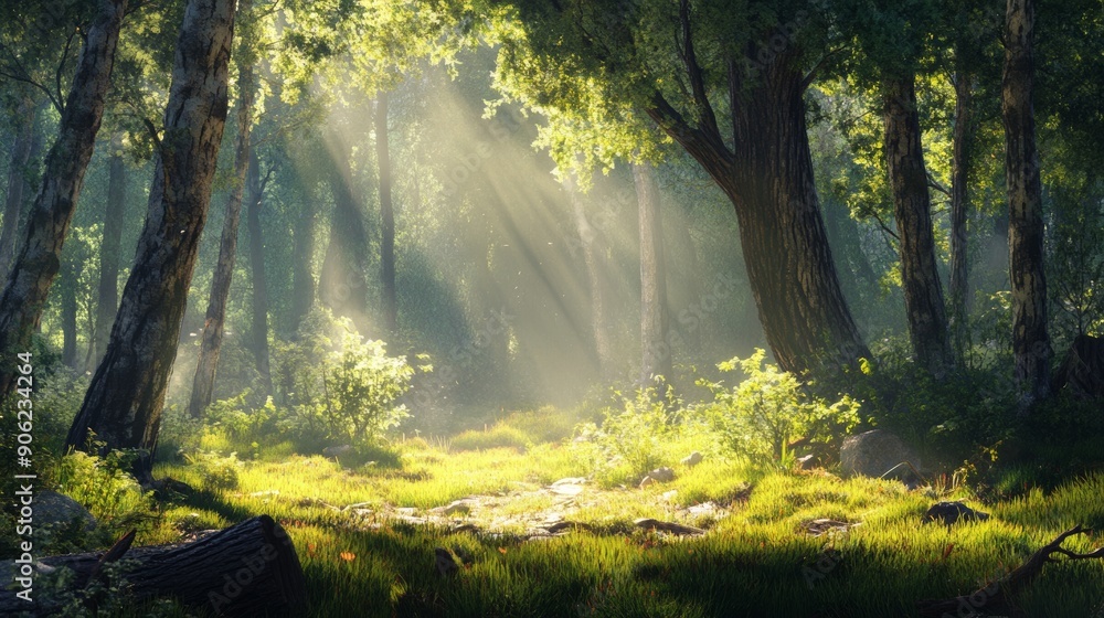 Obraz premium A forest with trees and grass