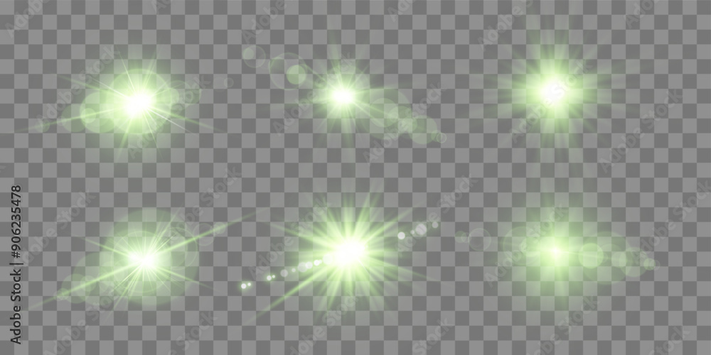 Green Lens Flares Set Isolated On Transparent Background Sun Flash Green Lens Flares Set Isolated On Transparent Background Sun Flash
