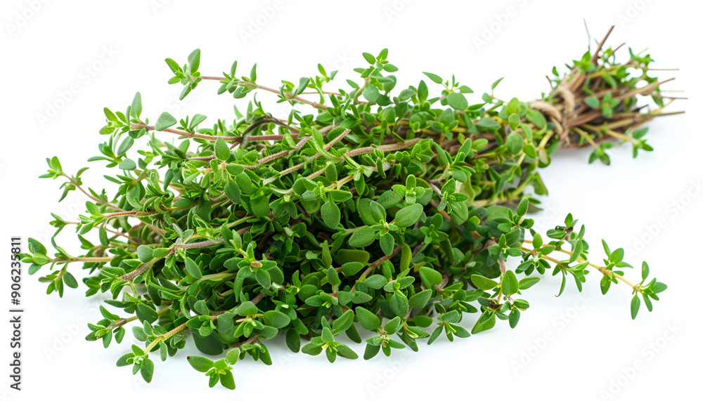 flowering twig thyme spice isolated on white background flowering twig thyme spice isolated on white background