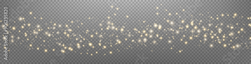 Gold glittering dots, particles, stars magic sparks. Glow flare light effect. Gold luminous points. Vector particles on transparent background.