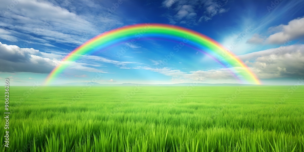 Animated Green Field With Rainbow Generative AI Animated Green Field With Rainbow Generative AI