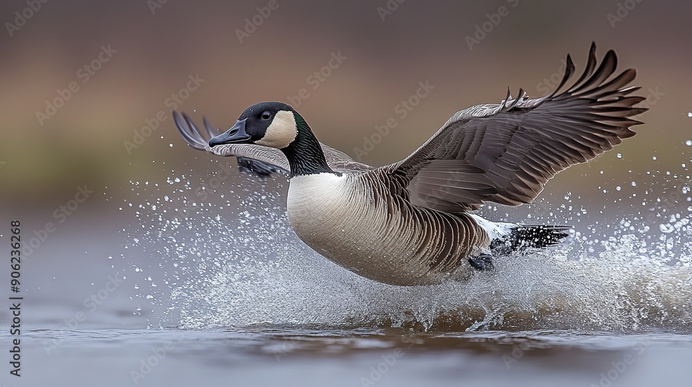 Obraz premium A Canada Goose Taking Flight from a Water Surface