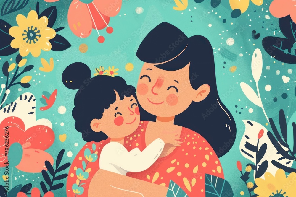 Craft eye-catching Mother's Day social media graphics with a minimalist approach, presenting a serene image of a mother and child with the sentiment Craft eye-catching Mother's Day social media graphics with a minimalist approach, presenting a serene image of a mother and child with the sentiment
