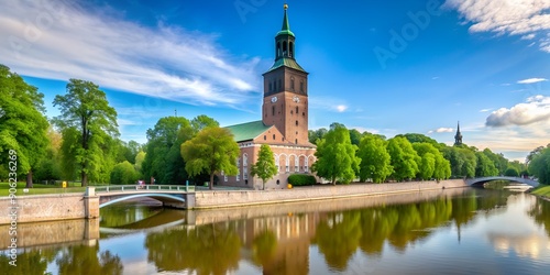 Turku Cathedral Turun tuomiokirkko at shore of Aura River Turku Finland Creative AI photo