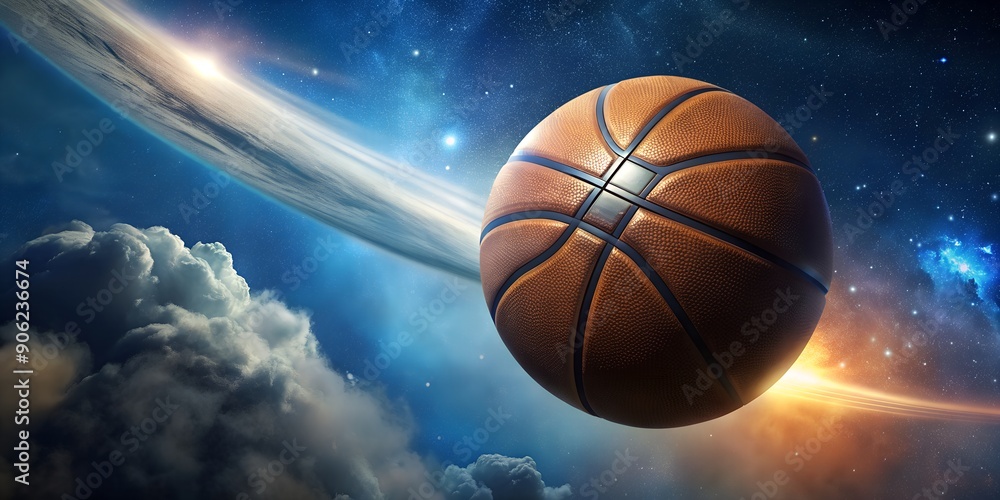 Basketball flying against the backdrop of space Basketball game sport competition hobby AI Generative Basketball flying against the backdrop of space Basketball game sport competition hobby AI Generative