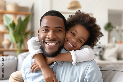 Happy african american father and daughter embracing at home