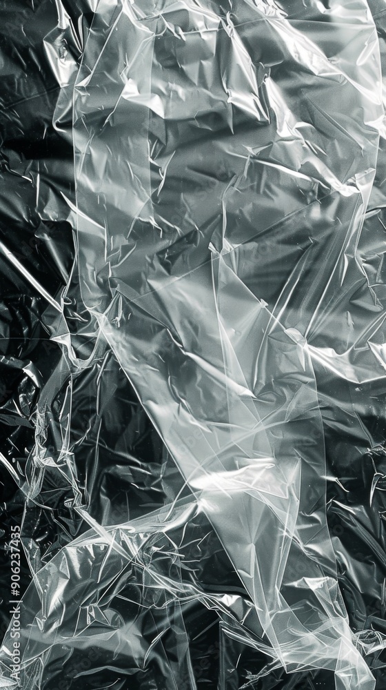 Obraz premium Empty Plastic Bag on an Insulated Background with a Texture Overlay of a Worn and Torn Vintage Album Cover, Featuring Creases and Tears.