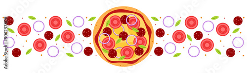 Flat border pizza ingredients banner card menu decoration illustration