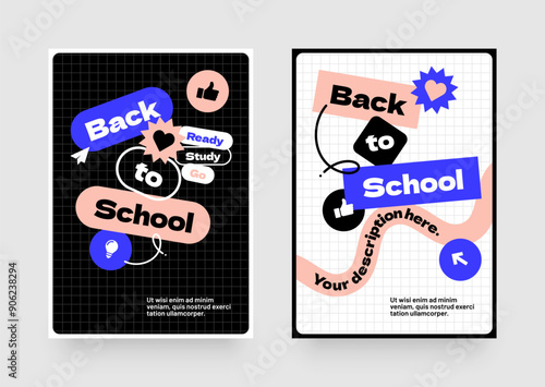 Back to school layout template. Design with colorful geometric shapes and eye catching typography for your flyer, poster, cover, brochure or banner.