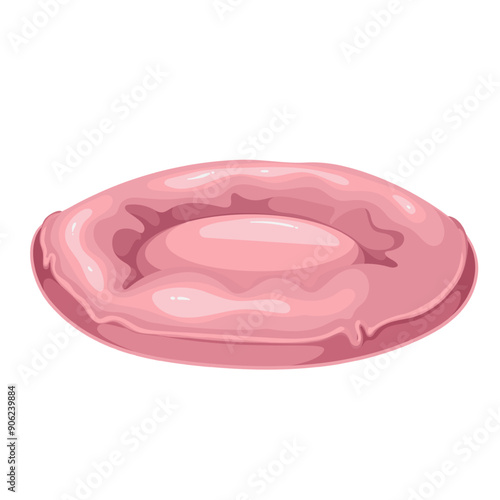 Cat house, cartoon round pink cushion for pets sleeping. Funny circle bed with basket from pillow, cute cozy home furniture and cartoon cat care accessory from veterinary shop vector illustration