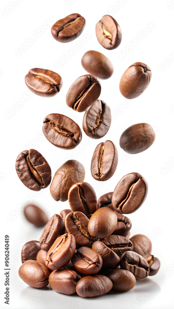Flying fresh coffee beans on a white background Flying fresh coffee beans on a white background