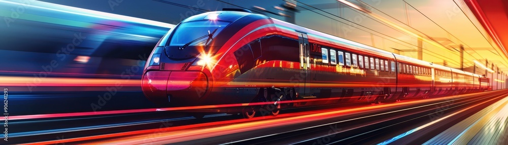 High-speed train rushes through a vibrant, illuminated tunnel, capturing the essence of modern transportation and energy. High-speed train rushes through a vibrant, illuminated tunnel, capturing the essence of modern transportation and energy.