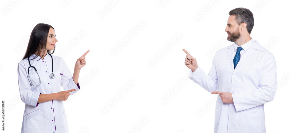 medicine, healthcare and people concept. doctor practitioner at hospital. Confident practitioner standing in medical office. general practitioner with stethoscope. pointing finger on copy space medicine, healthcare and people concept. doctor practitioner at hospital. Confident practitioner standing in medical office. general practitioner with stethoscope. pointing finger on copy space