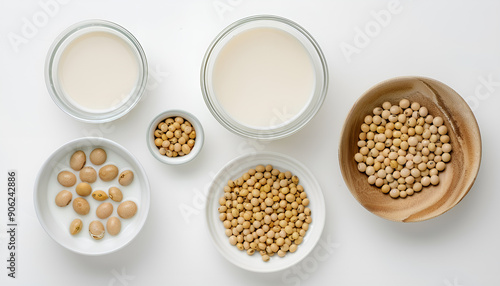 dried soy milk isolated on white background. Top view. Flat lay