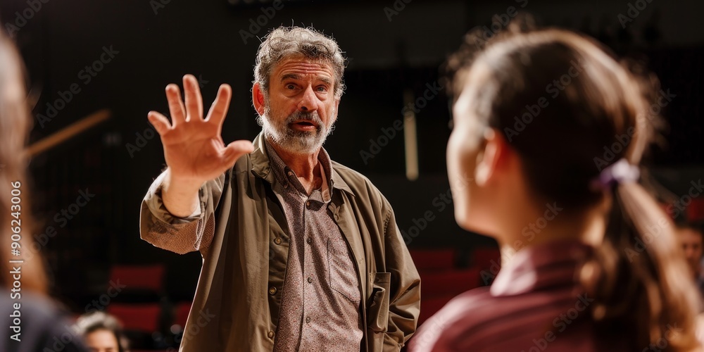 Obraz premium A theater director guiding actors through a scene, focusing on emotions and expressions