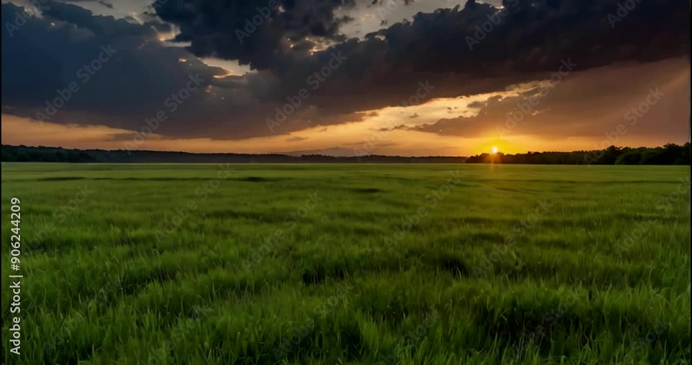 sunset over the field with wondering clouds sunset over the field with wondering clouds