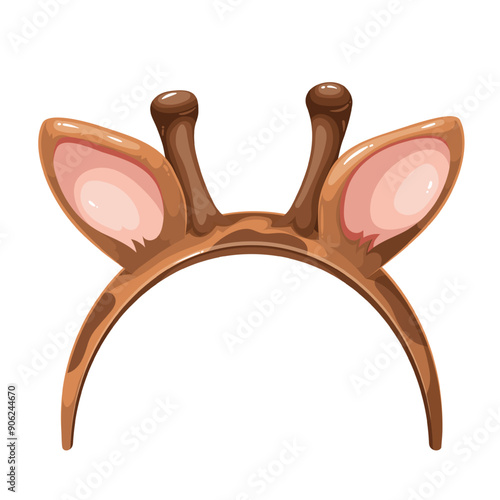 Headband with cartoon ears and antlers of baby deer. Funny retro photo booth prop with animals ears and small horns, pretty birthday party costume element, cartoon fawn mask vector illustration