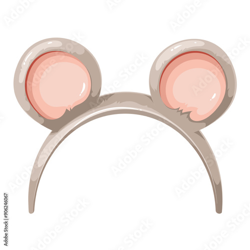 Funny headband with cartoon grey mouse ears. Cute retro hair accessory of girl in round shape of animals ears, fun decorative carnival hairband, cartoon photo booth props vector illustration