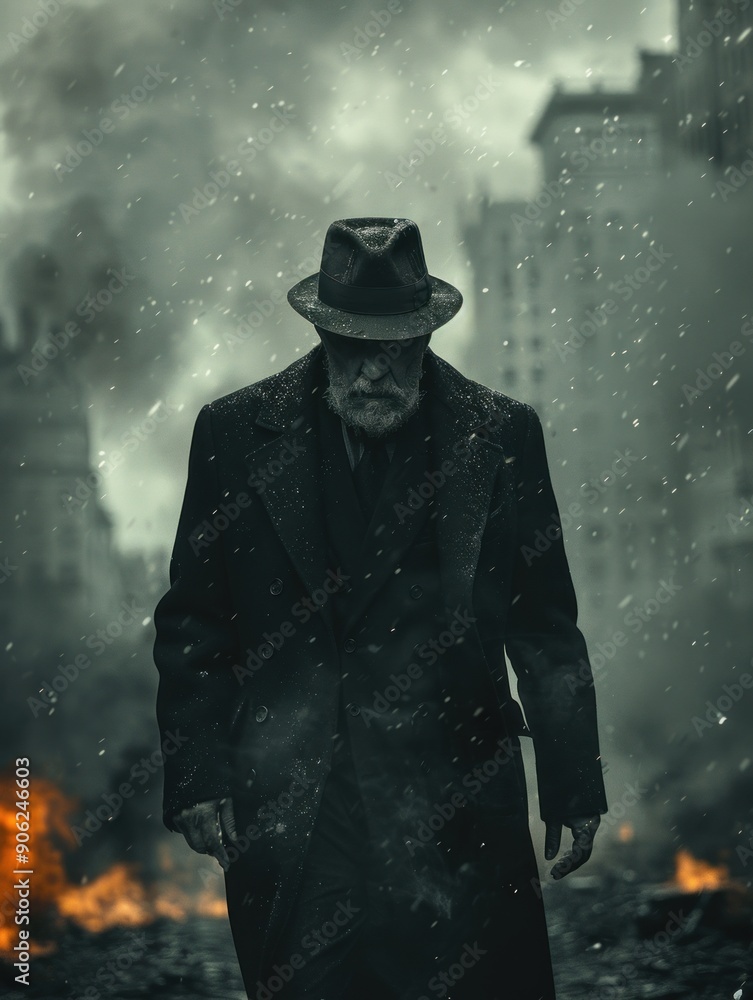 old man dramatic portrait in city at war .bw old man dramatic portrait in city at war .bw