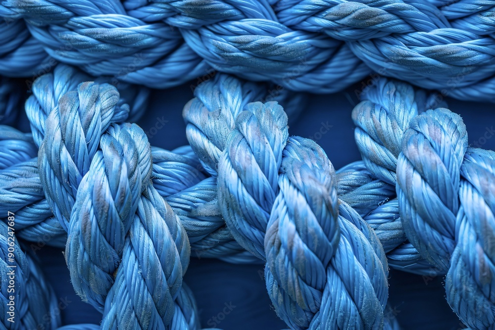 Blue rope is creating an abstract pattern with many intertwined strands Blue rope is creating an abstract pattern with many intertwined strands