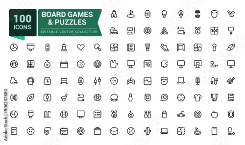Board Games and Puzzles icon set. Toys Icons Pack. Thin line icons set. Simple editable vector stroke illustration.