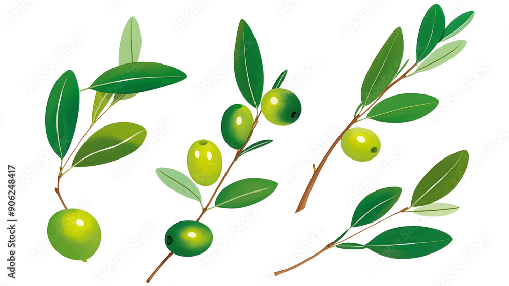 Collection Of Olive tree, twigs with fresh green leaves isolated on white, clipping.. Collection Of Olive tree, twigs with fresh green leaves isolated on white, clipping..