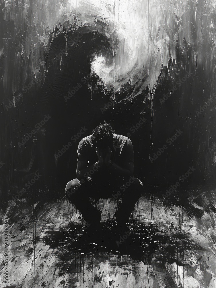 Obraz premium man in depression . bw photo