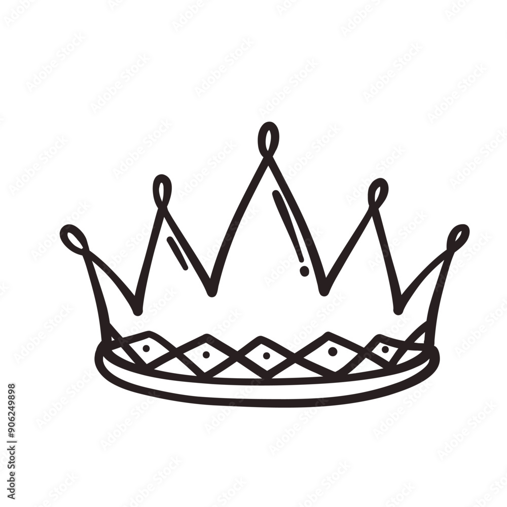 Crown hand drawn doodle line icon. Simple monochrome sketch of classic ...
