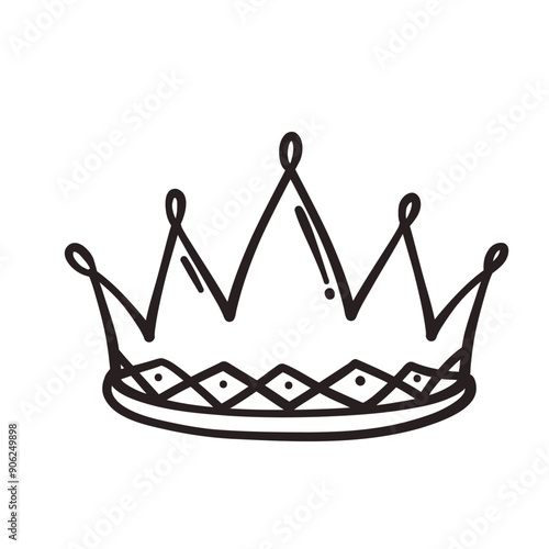 Crown hand drawn doodle line icon. Simple monochrome sketch of classic tiara for head of royal person or winner, medieval crown with teeth and royalty emblem in doodle style vector illustration