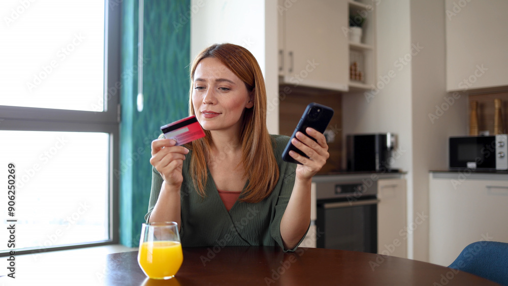Happy woman using smartphone and shopping online Happy woman using smartphone and shopping online