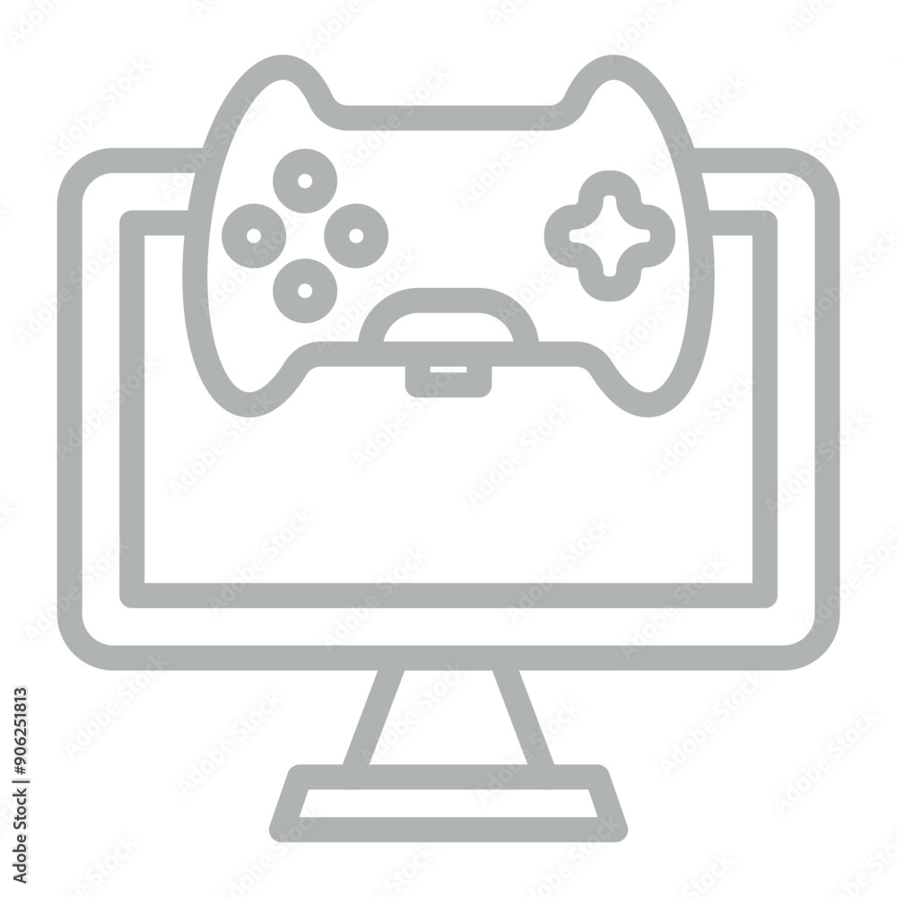 Online Gaming Vector Line Grey Icon Design Online Gaming Vector Line Grey Icon Design