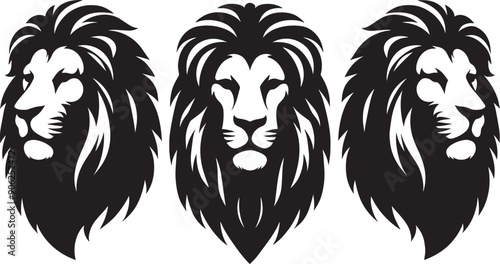 Lion head mascot Silhouette isolated on white background Minimalist lion vector shape icon
