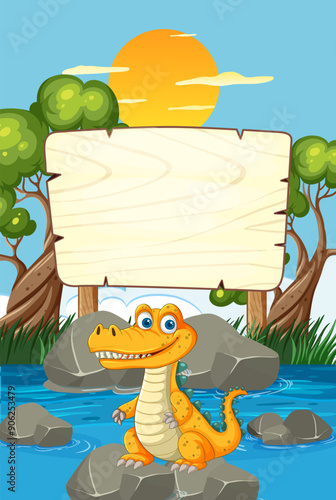 Happy Crocodile by the River