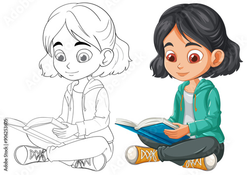 Child Reading a Book Illustration