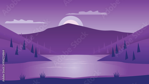 Purple and Pink Mountain and Lake Scenery Vector 
 Dark Wallpaper