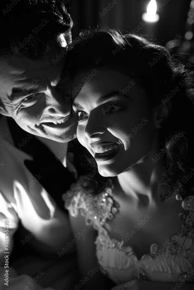Horror movie couple inspired image. Manic laughter, wide eyed and dark shadows. Vintage styled black and white Halloween, horror, hysteria terror image. Horror movie couple inspired image. Manic laughter, wide eyed and dark shadows. Vintage styled black and white Halloween, horror, hysteria terror image.