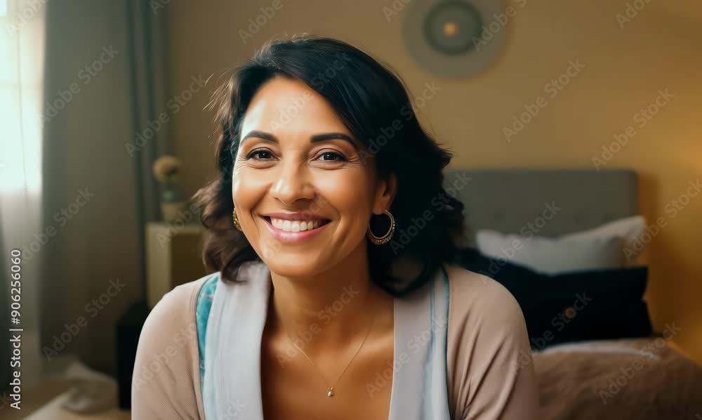 Portrait of a beautiful young woman sitting on the bed at home Portrait of a beautiful young woman sitting on the bed at home