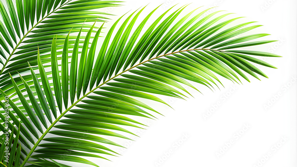 Fototapeta premium Green palm branches in a corner arrangement. On isolate white