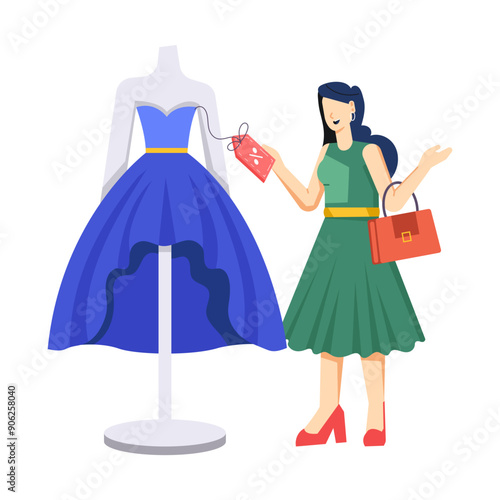 Character based flat illustration of clothing discount 

