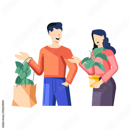 buying, juice, stall, kiosk, booth, purchasing, beverage, characters, persons, flat, vector, illustration

