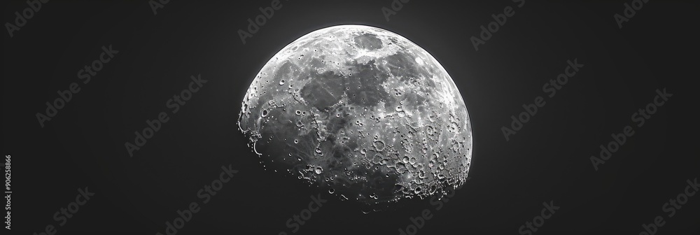 Obraz premium First quarter moon with visible craters on illuminated surface against dark night sky