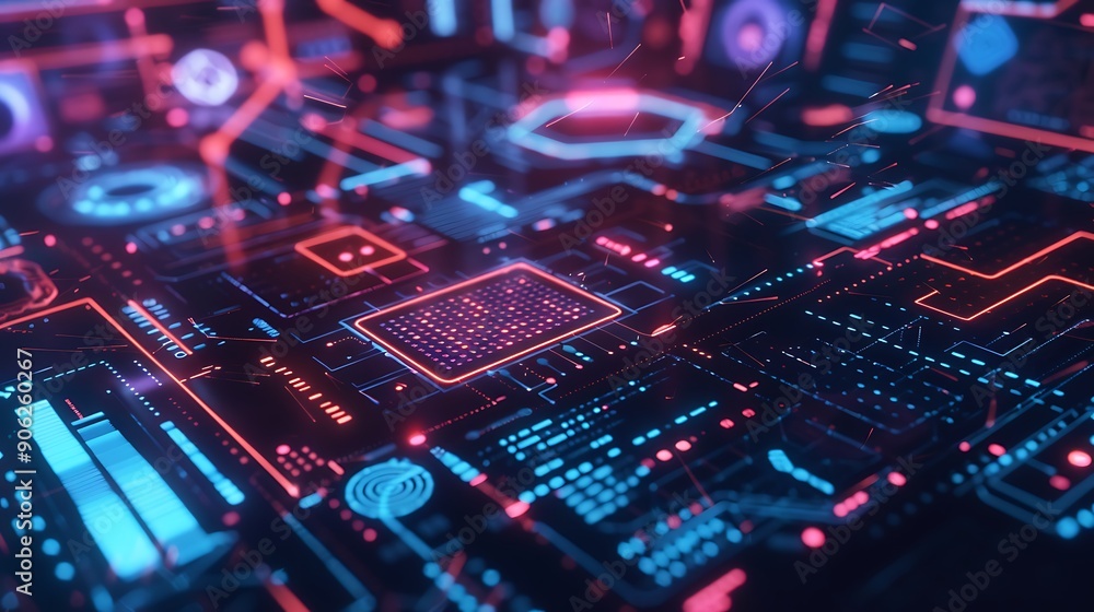 Futuristic Digital Interface with Blockchain and Holographic Screens Futuristic Digital Interface with Blockchain and Holographic Screens