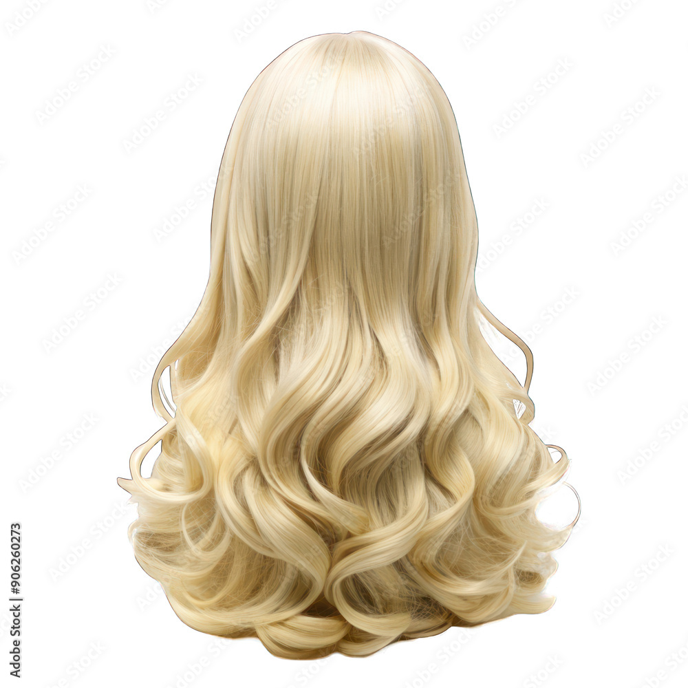Fototapeta premium Blonde waves wig back view isolated on transparent background