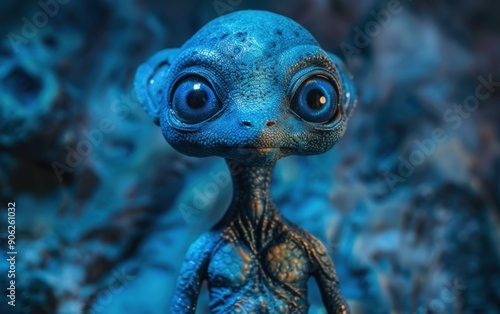 A blue alien ambassador stands in a captivating environment, showcasing intricate features and profound expression during a diplomatic encounter