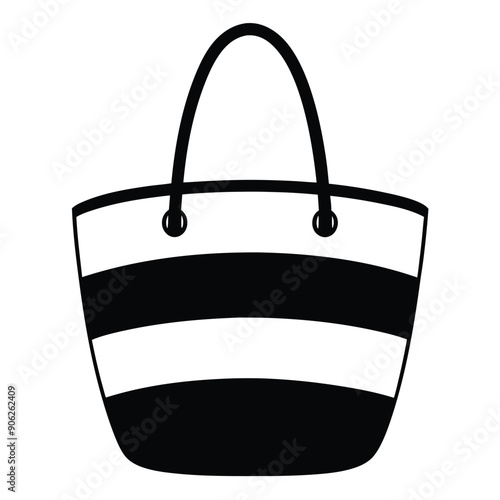 Personalized Raffia Straw Bag Vector Art in Black and White. Elegant black and white raffia straw bag vector illustration