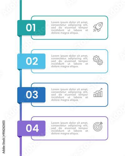 Vertical Infographic 4 Steps to Success. Business presentation, Timeline, Planning, and Strategy. Vector illustration.